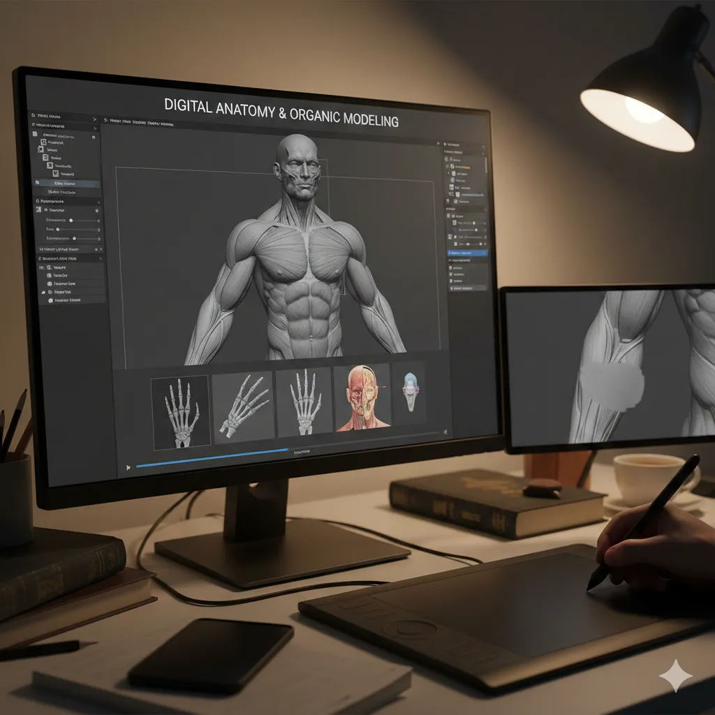 Character Sculpting course showing digital anatomy and organic modeling techniques
