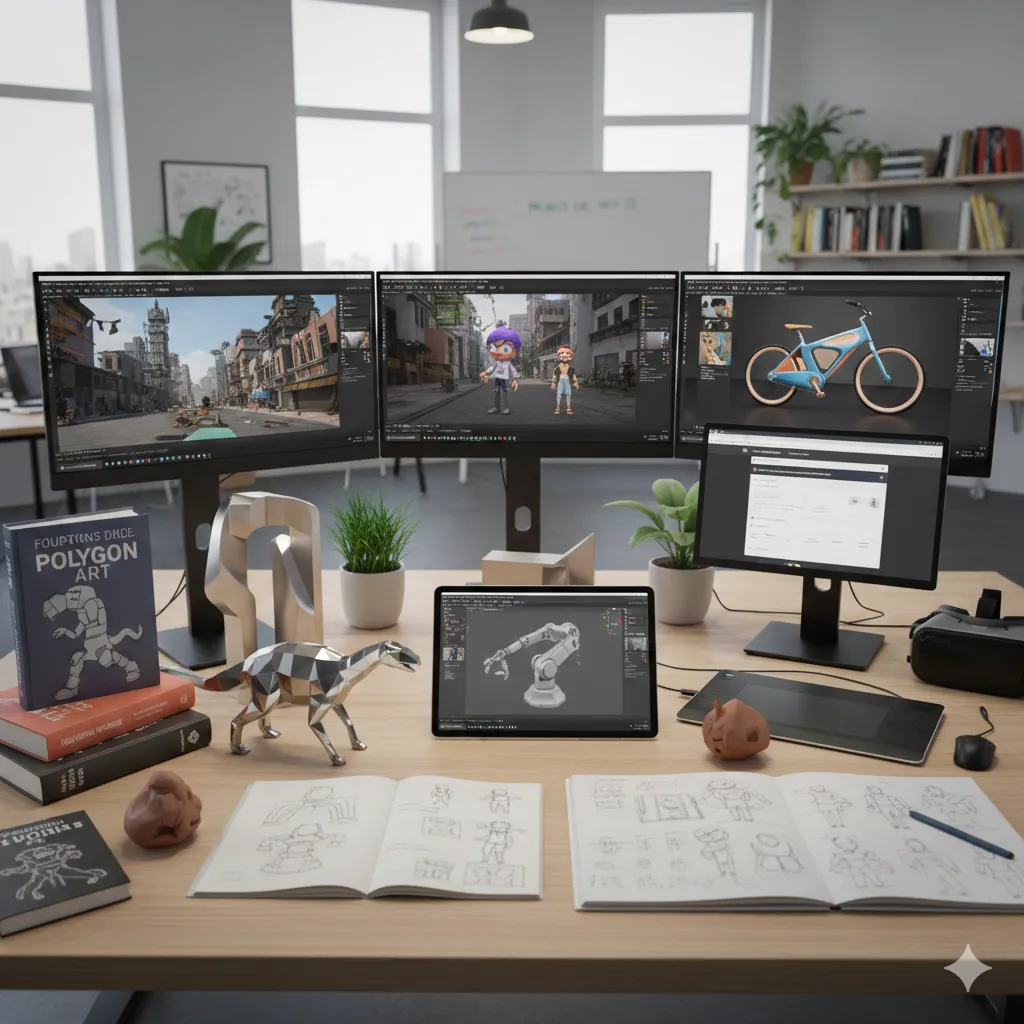 Foundations of 3D Modeling course materials and student work examples